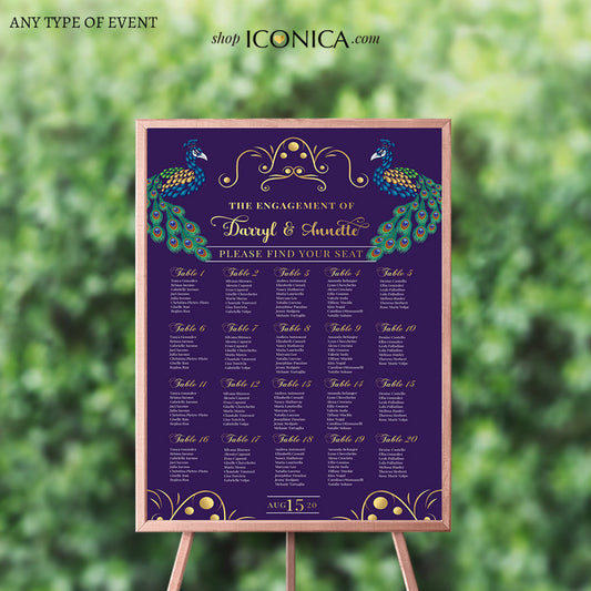 Peacock Wedding Seating Chart Board Peacock Guest List Chart Seating Chart, Template Or Printed {Annette Collection}
