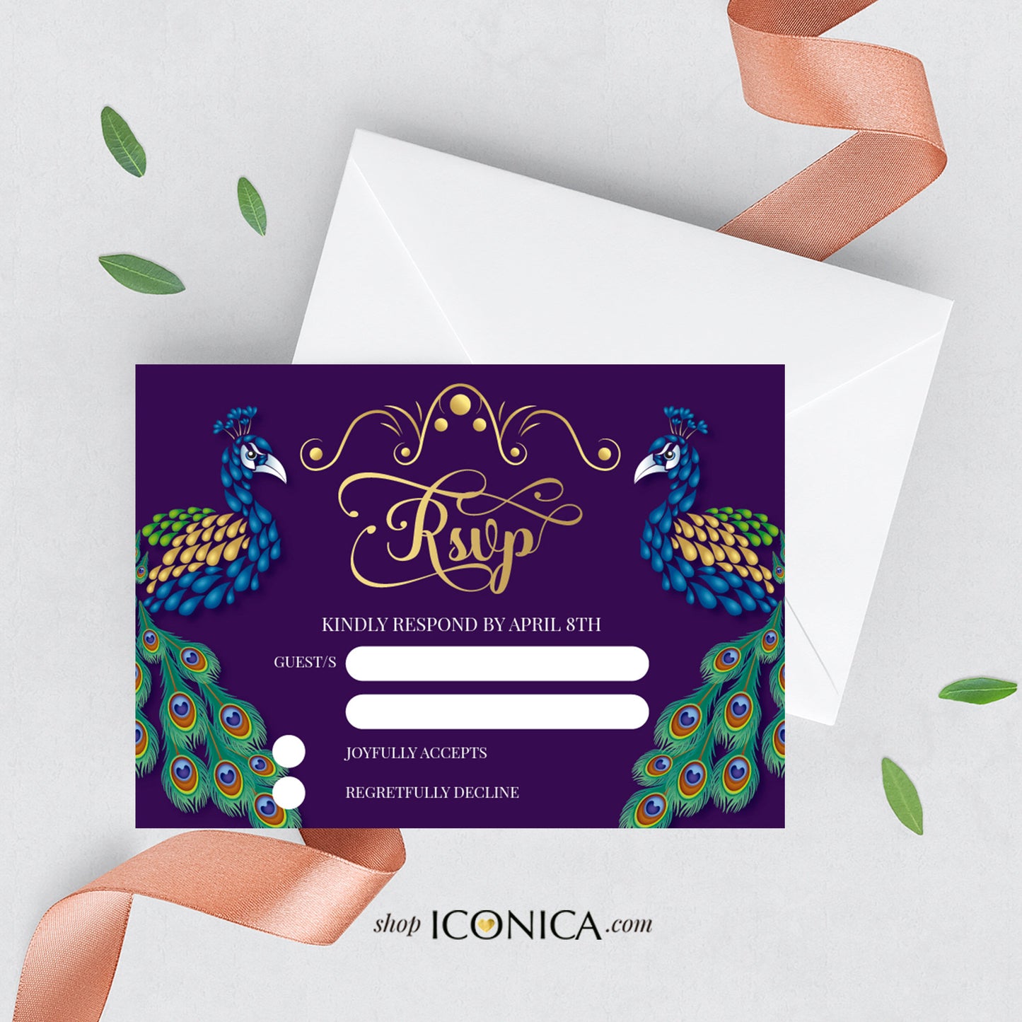 Peacock Theme Insert Card 3.5x5" Printed cards Peacock Details Cards, RSVP card Recipe Cards - Peacock Collection {Annette Collection}