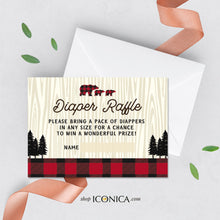 Load image into Gallery viewer, Lumberjack Diaper Raffle Insert Card 3.5x5&quot; Printed cards, RSVP card, Bring a book card, Recipe Card Matching any of our invitation
