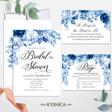 Load image into Gallery viewer, Bridal Shower Invitation Blue Floral, Blue Engagement Winter Party invitation, Blue Garden Invite, Blue Engagement Party Card {Celestia Collection}
