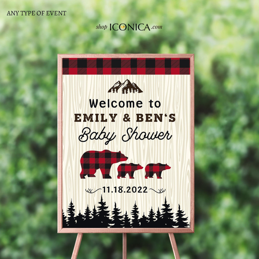 Lumberjack Baby Shower Welcome Sign Personalized Printed Buffalo Plaid Welcome Sign Checked Plaid Red & Black plaid Lumberjack Welcome sign