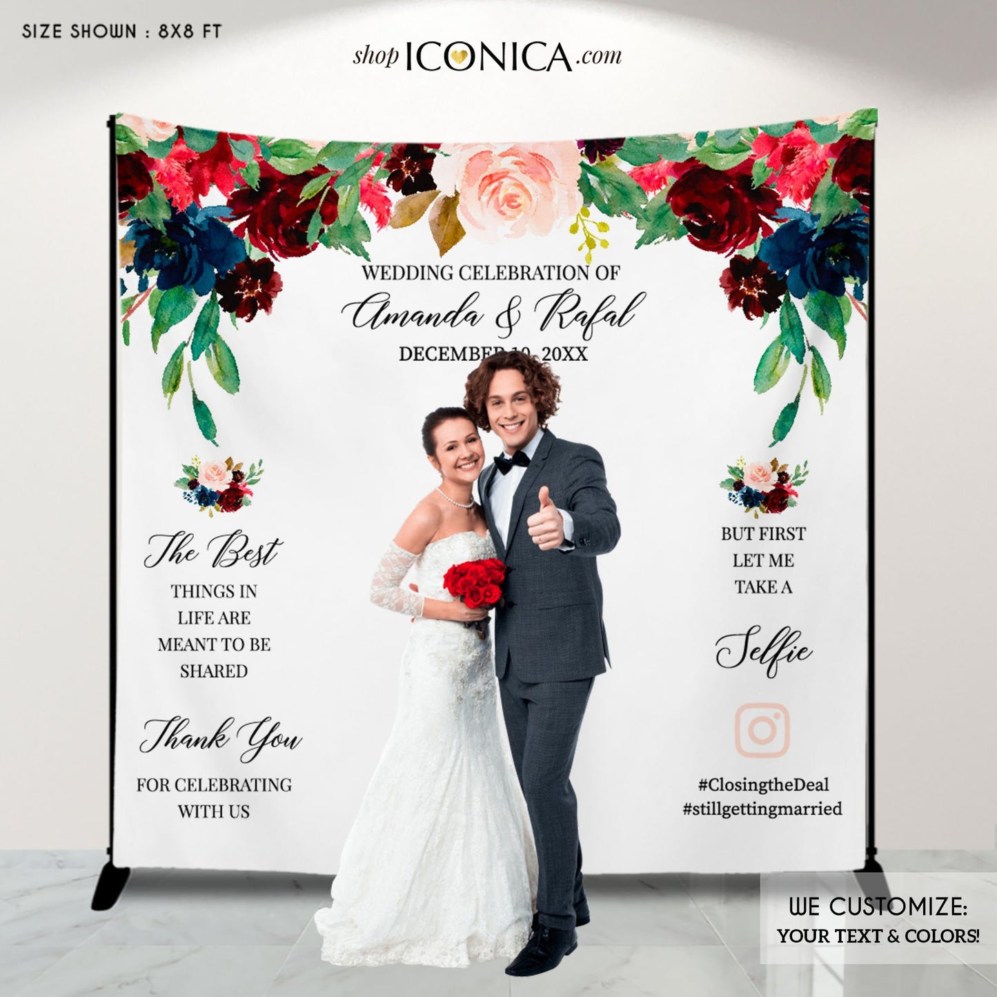 Wedding Backdrop for Reception Navy and Burgundy Wedding Decor Engagement Party Photo backdrop Personalized Step And Repeat {Ava Collection}