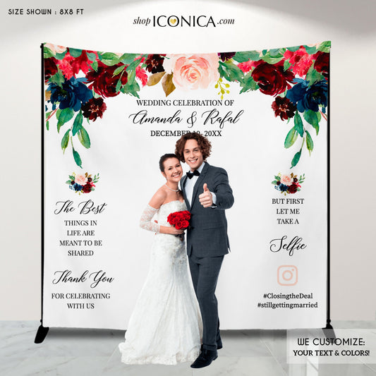 Wedding Backdrop for Reception Navy and Burgundy Wedding Decor Engagement Party Photo backdrop Personalized Step And Repeat {Ava Collection}