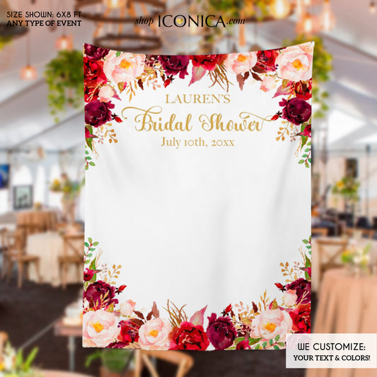 Bridal Shower Backdrop for reception Floral Burgundy and Blush Backdrop Personalized Bridal Shower Backdrop Wedding Photo Booth Backdrop