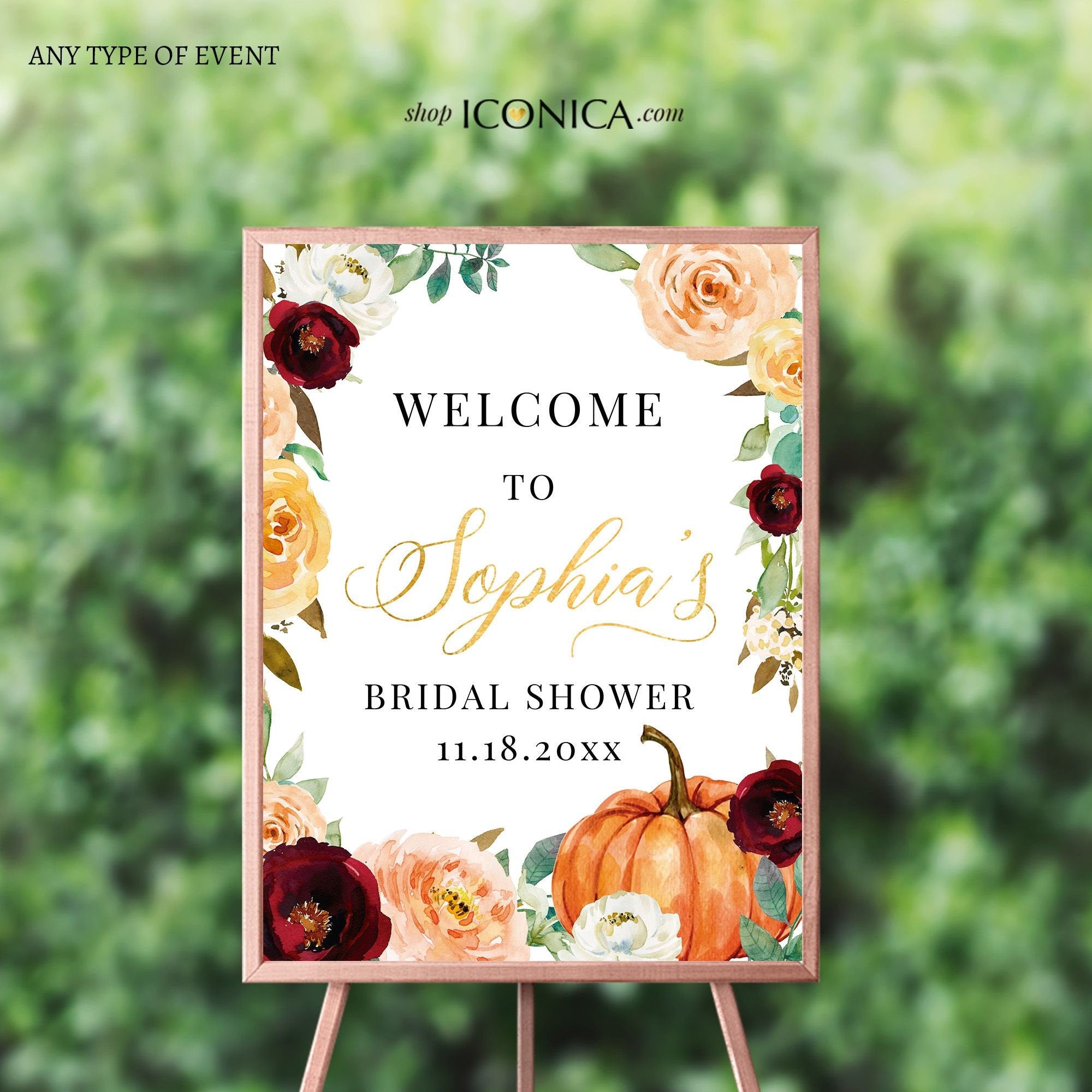 Fall in love Bridal Shower Welcome Sign Personalized Printed Fall
