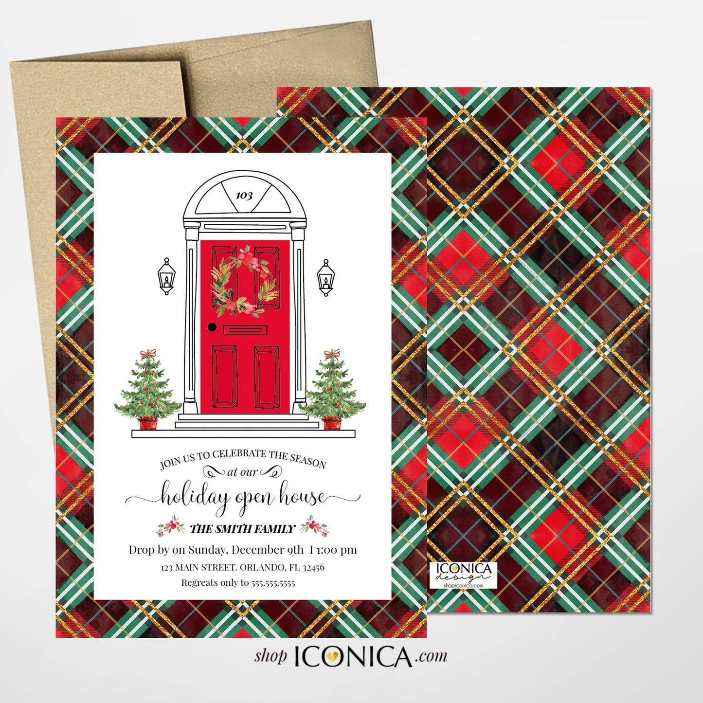Holiday Open House Card-Christmas Tree Card-House Warming Cards-Handmade Cards-Christmas Cards