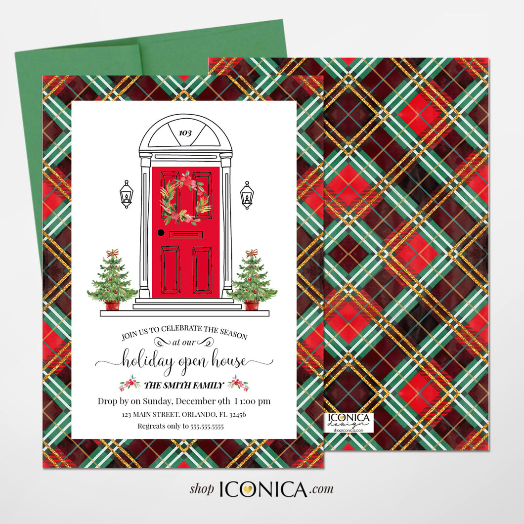 Holiday Open House Card-Christmas Tree Card-House Warming Cards-Handmade Cards-Christmas Cards