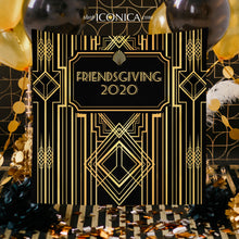 Load image into Gallery viewer, Roaring 20&#39;s Party Decor,Personalized Great Gatsby Party Banner,Christmas Party Backdrop,Art Deco Backdrop,Printed or Printable File BBD0060
