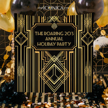 Load image into Gallery viewer, Roaring 20&#39;s Party Decor,Personalized Great Gatsby Party Banner,Christmas Party Backdrop,Art Deco Backdrop,Printed or Printable File BBD0060
