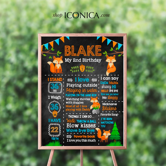 Woodland Party First Birthday Chalkboard Sign Personalized Fox Birthday Party Baby Boy 1st Birthday Sign Fox Milestone Sign Cake Smash Sign