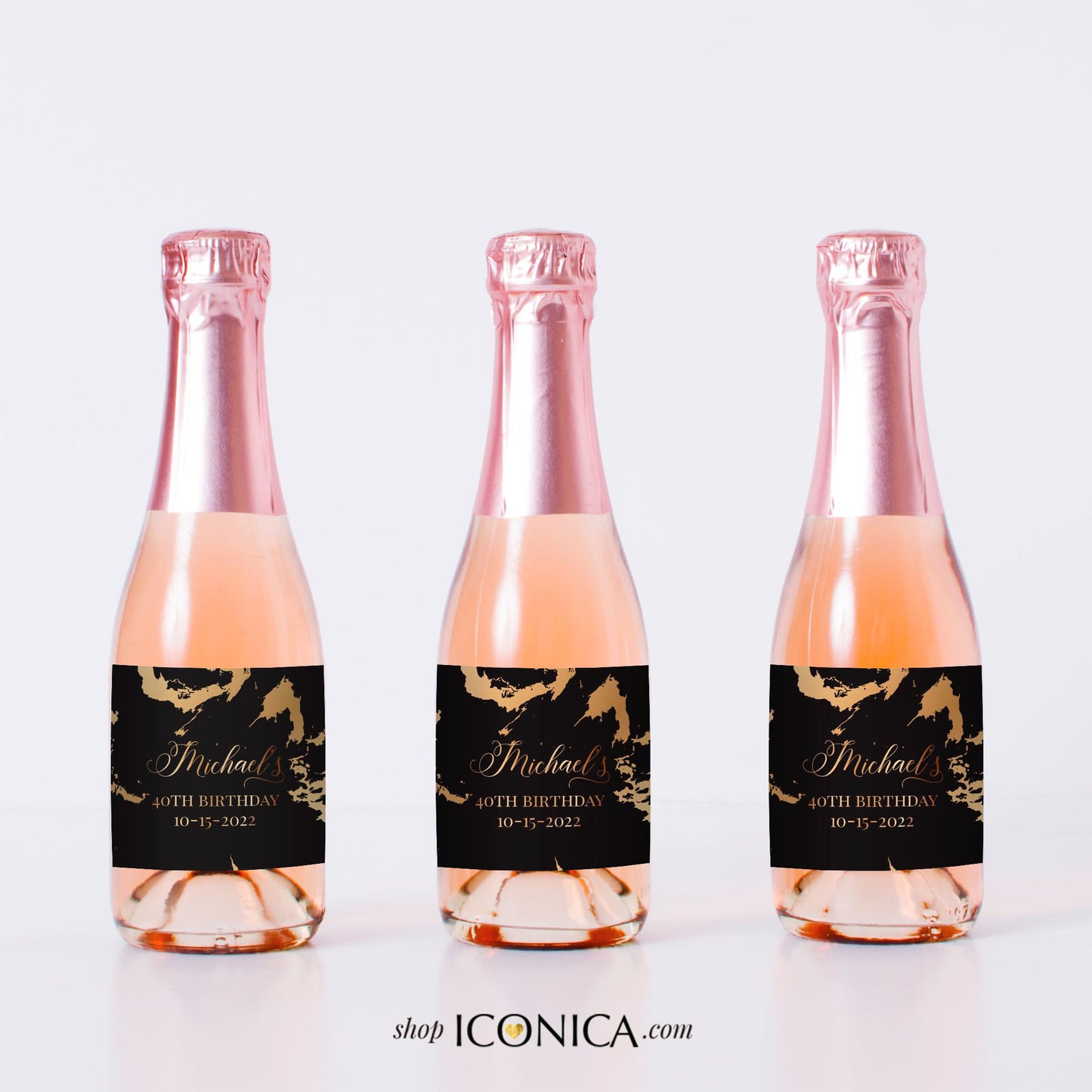 10 Mini Champagne Labels Personalized 40th Birthday Black and Gold Marbled Labels Champagne labels Birthday Champagne marbled Collection
