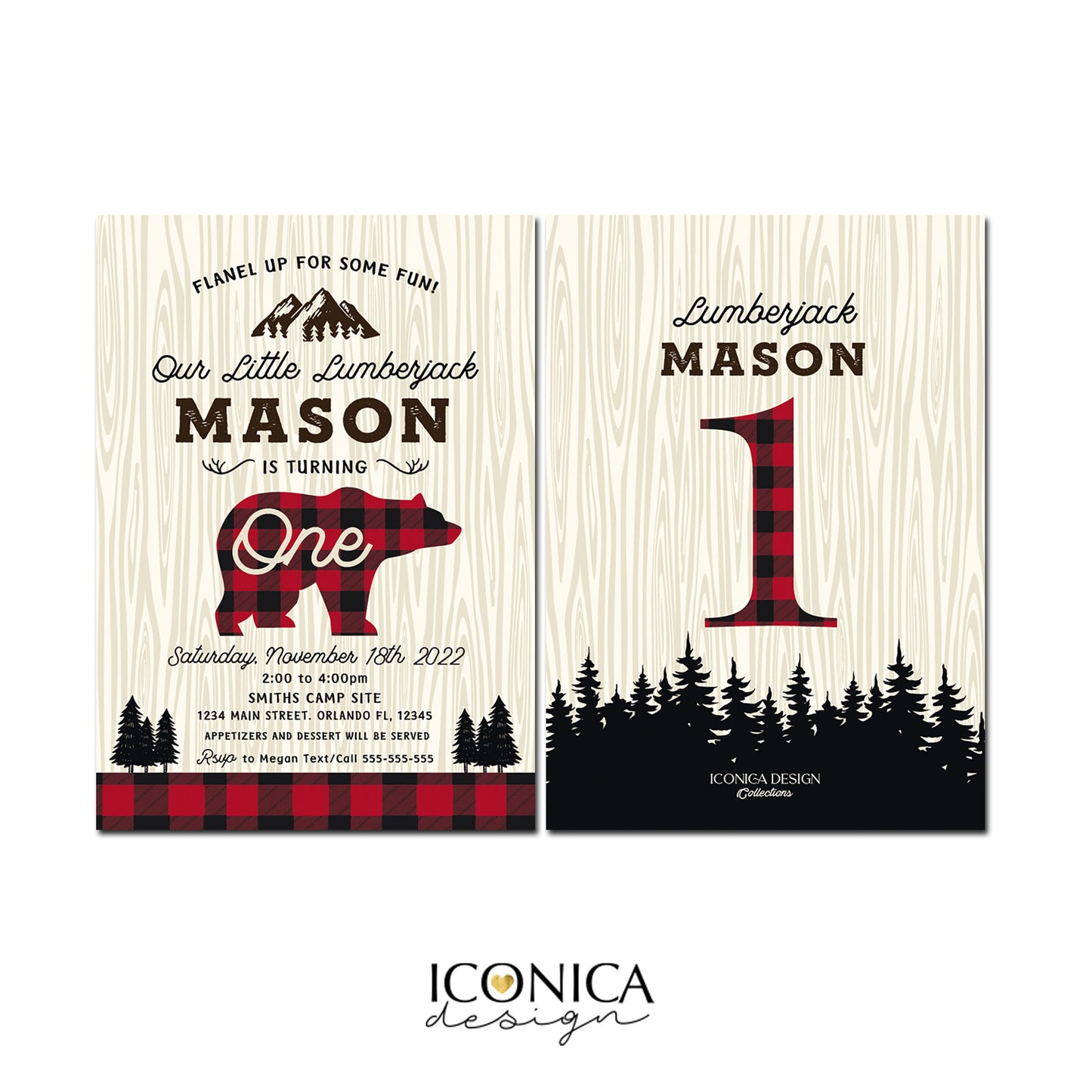 Lumberjack Birthday Card Printed Buffalo plaid invitation - Christmas Winter cards - Lumberjack invitation