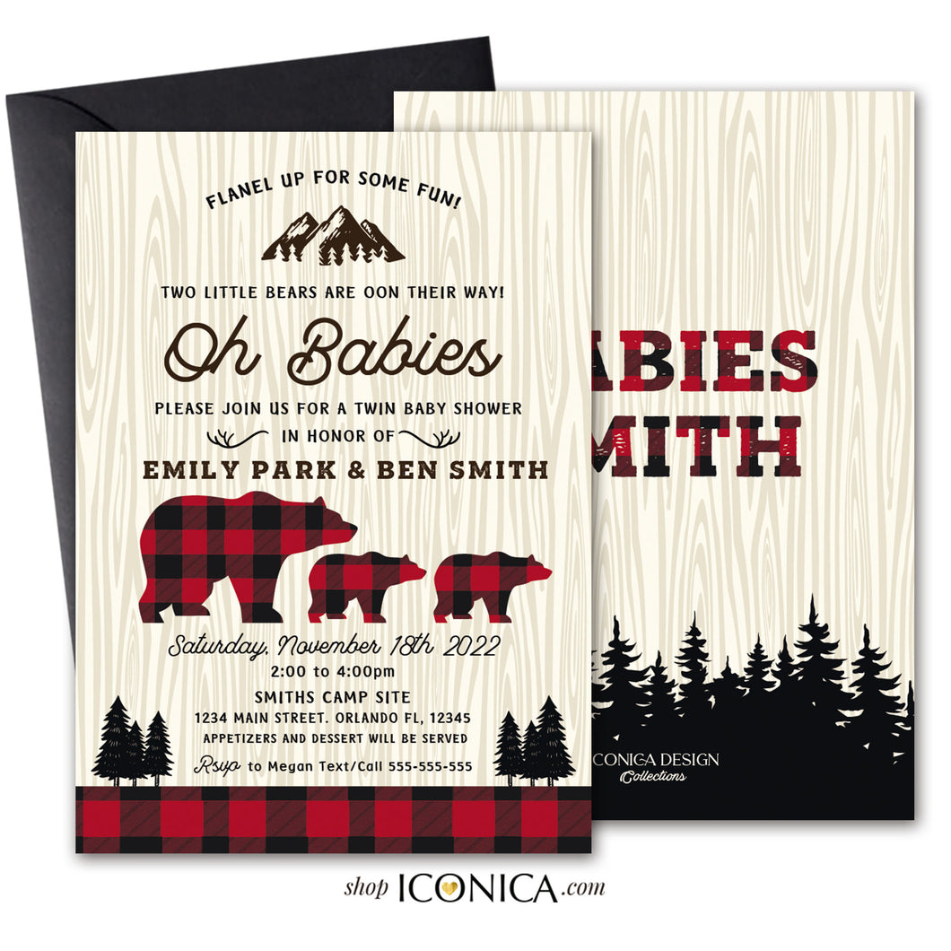Lumberjack Baby Shower invitation Printed -Buffalo plaid invitation-Christmas Winter cards -Lumberjack invitation