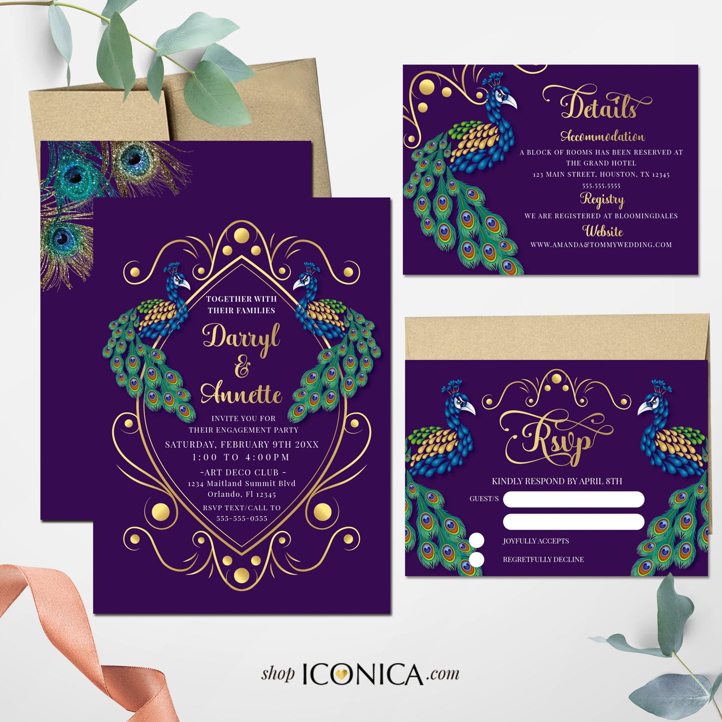 Peacock Theme Insert Card 3.5x5" Printed cards RSVP card Peacock Details Cards, Recipe Cards - Peacock Collection {Annette Collection}