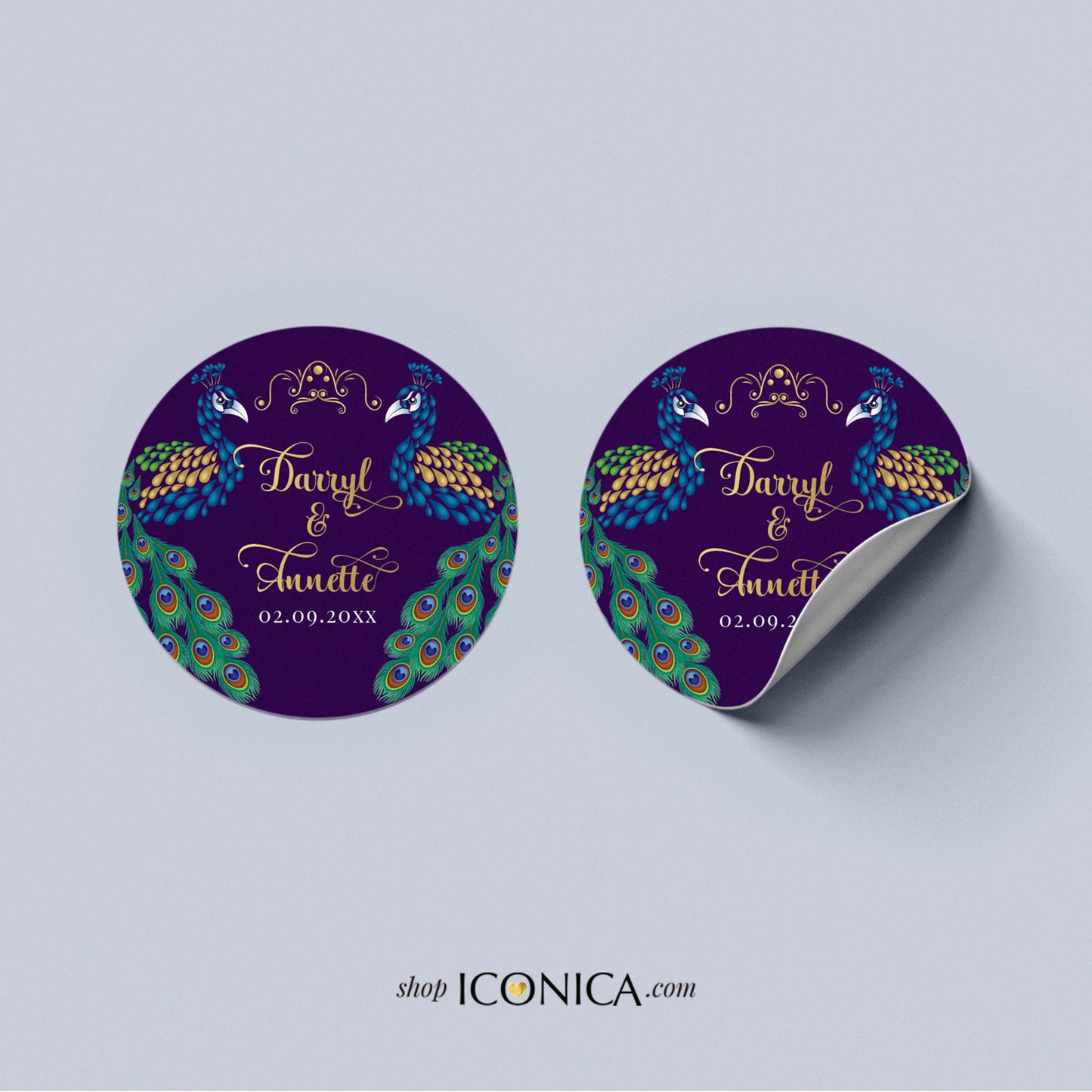Peacock theme Labels 2", Peacock custom Stickers, Peacock Wedding Party Logos, Sizes: 2" Stickers {Annette Collection}