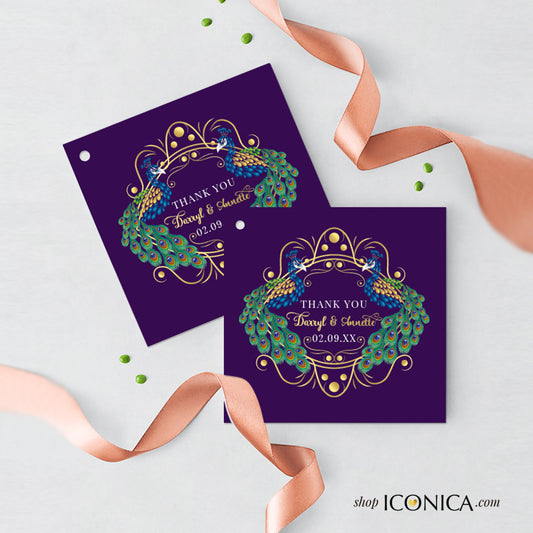 Peacock Wedding Favor Tags, Peacock Gifts Tags, Peacock Thank You Tags Printed Gift Tags