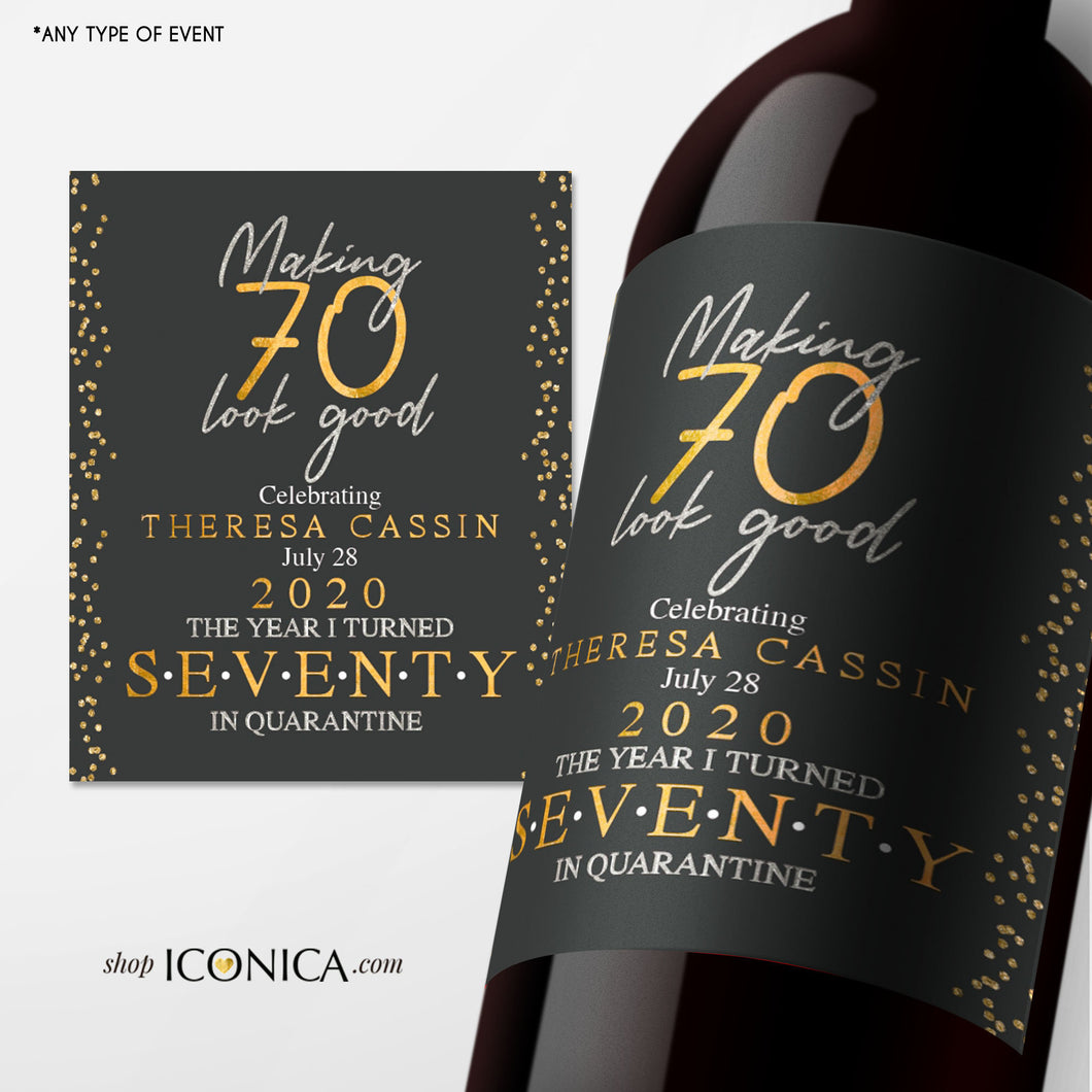 70th Birthday Wine Label Personalized Any Age Milestone Birthday Beverage Labels Beer or Champagne labels Wedding Champagne Label Retirement