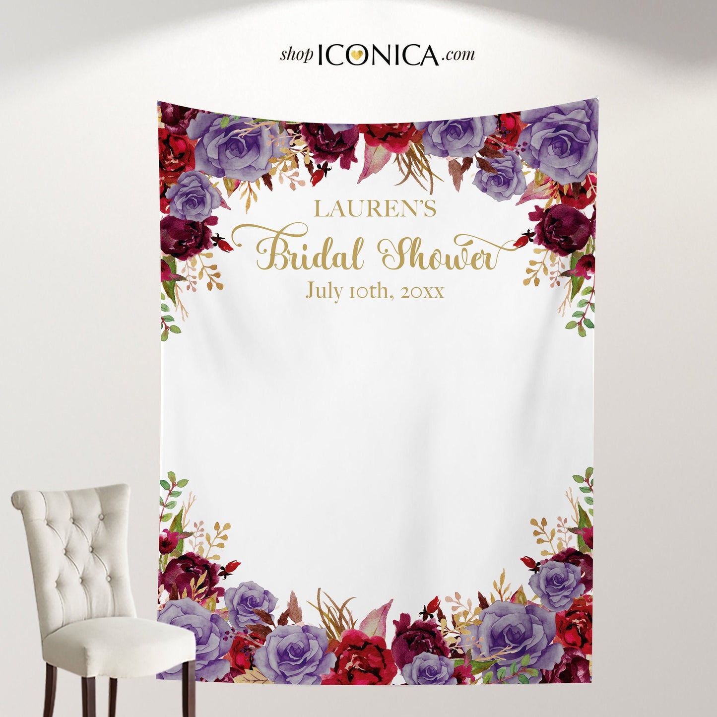 Fall Backdrop Red Burgundy and Purple Backdrop Fall Wedding Backdrop Personalized Fall Party Backdrop Fall in love Photo Backdrop