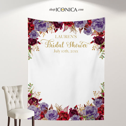 Fall Backdrop Red Burgundy and Purple Backdrop Fall Wedding Backdrop Personalized Fall Party Backdrop Fall in love Photo Backdrop