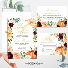 Load image into Gallery viewer, Fall in love Bridal Shower Theme Insert Card 3.5x5&quot; Printed cards Fall in Love Details Cards, RSVP card Recipe Cards - {Amber Collection}
