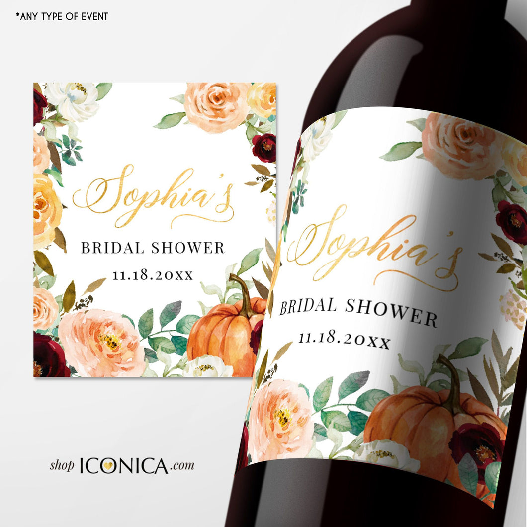 Fall in Love Bridal Shower Wine Label Personalized Beverage Labels Beer Champagne labels Champagne Label Fall leaves Labels Amber Collection
