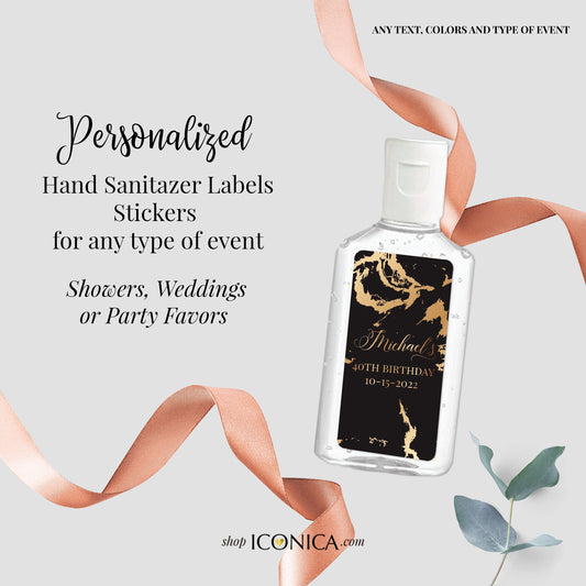40 Personalized Labels Printed 1" w x 2"h Hand Sanitizer Labels Fits Purell 1oz Antibacterial Labels 40th birthday marbled collection