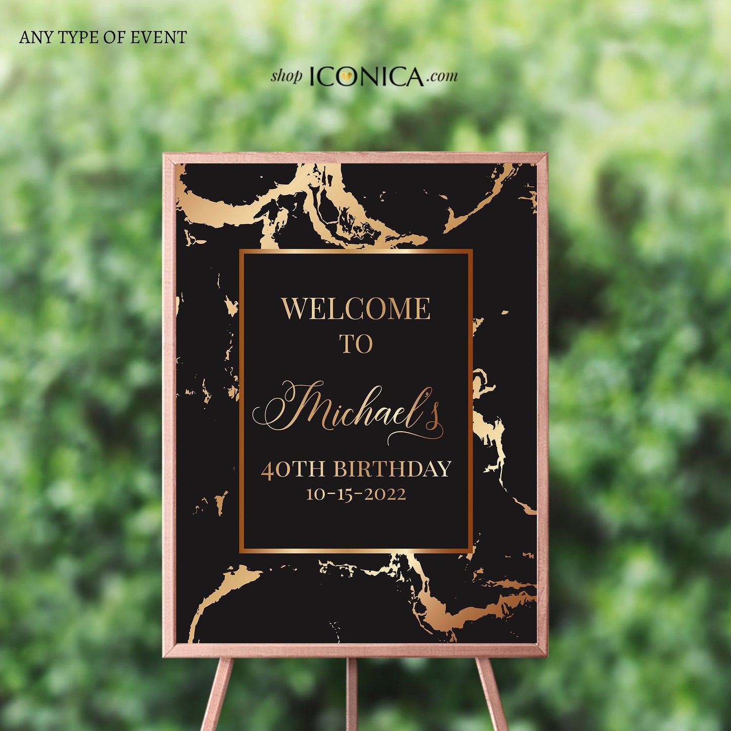 40th Birthday Black and gold Marbled Welcome Sign Personalized Printed Welcome Sign Birthday Welcome Sign 50th Birthday {Marbled Collection}