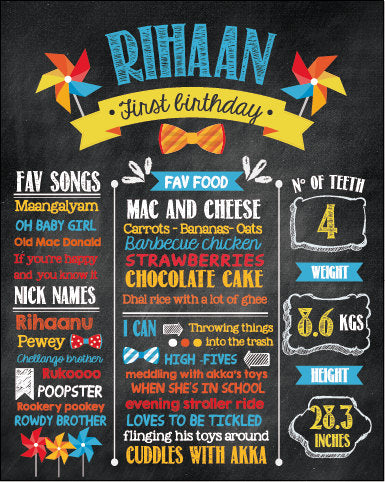 Pinwheels First Birthday Chalkboard Sign, Birthday Poster, Any Color, 1st Birthday Milestone Poster, Printed or Printable File, CBD0026