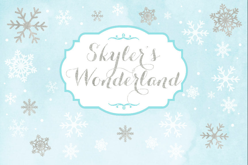 Winter Wonderland Custom Party Backdrop - Blue Silver Glitter Watercolor Background - Snowflakes Printed Free Shipping
