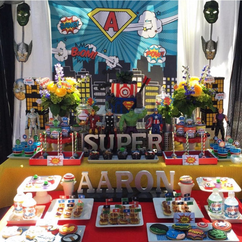 Superheroes BACKDROP, Super hero Comic Theme, We Customize initial, Name Or Age, Super Hero Party, Printed Or Printable File BBD0066