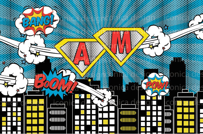 Superheroes BACKDROP, Super hero Comic Theme, We Customize initial, Name Or Age, Super Hero Party, Printed Or Printable File BBD0066