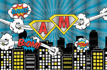 Load image into Gallery viewer, Superheroes BACKDROP, Super hero Comic Theme, We Customize initial, Name Or Age, Super Hero Party, Printed Or Printable File BBD0066

