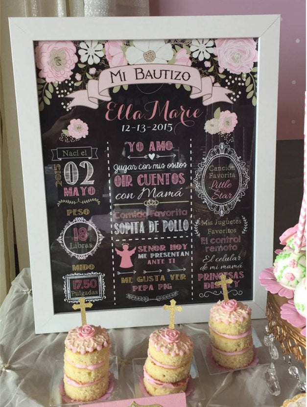 Floral First Communion Chalkboard Sign, Baptism Poster, Baby Blue, Any Event Or Info - Digital Or Printed CFC0006