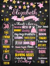 Load image into Gallery viewer, Twinkle Twinkle Girl First Birthday Milestone Poster Gold And Pink Sign Printed Or Printable Chalkboard Sign, Tassel Garland
