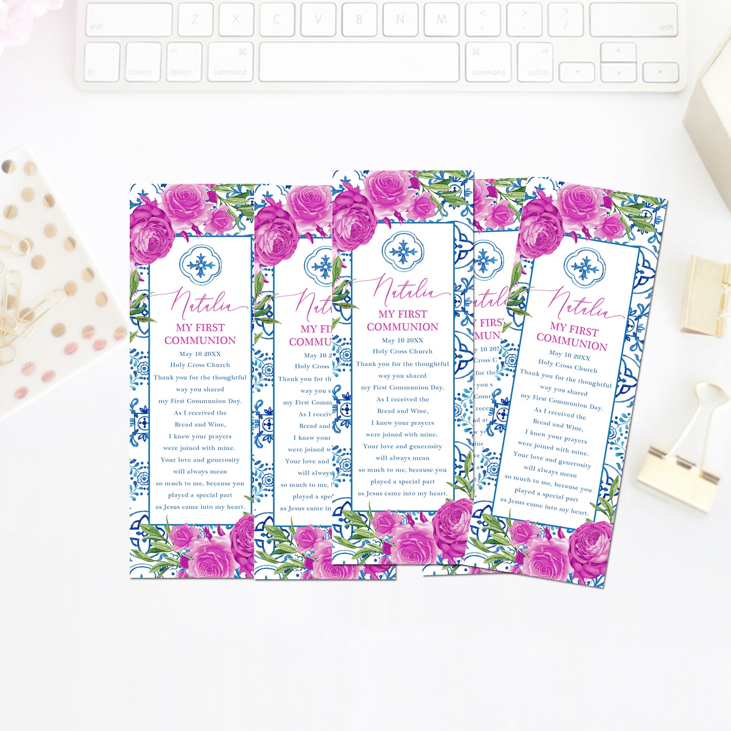 Tuscan Pink Floral First Communion Menu