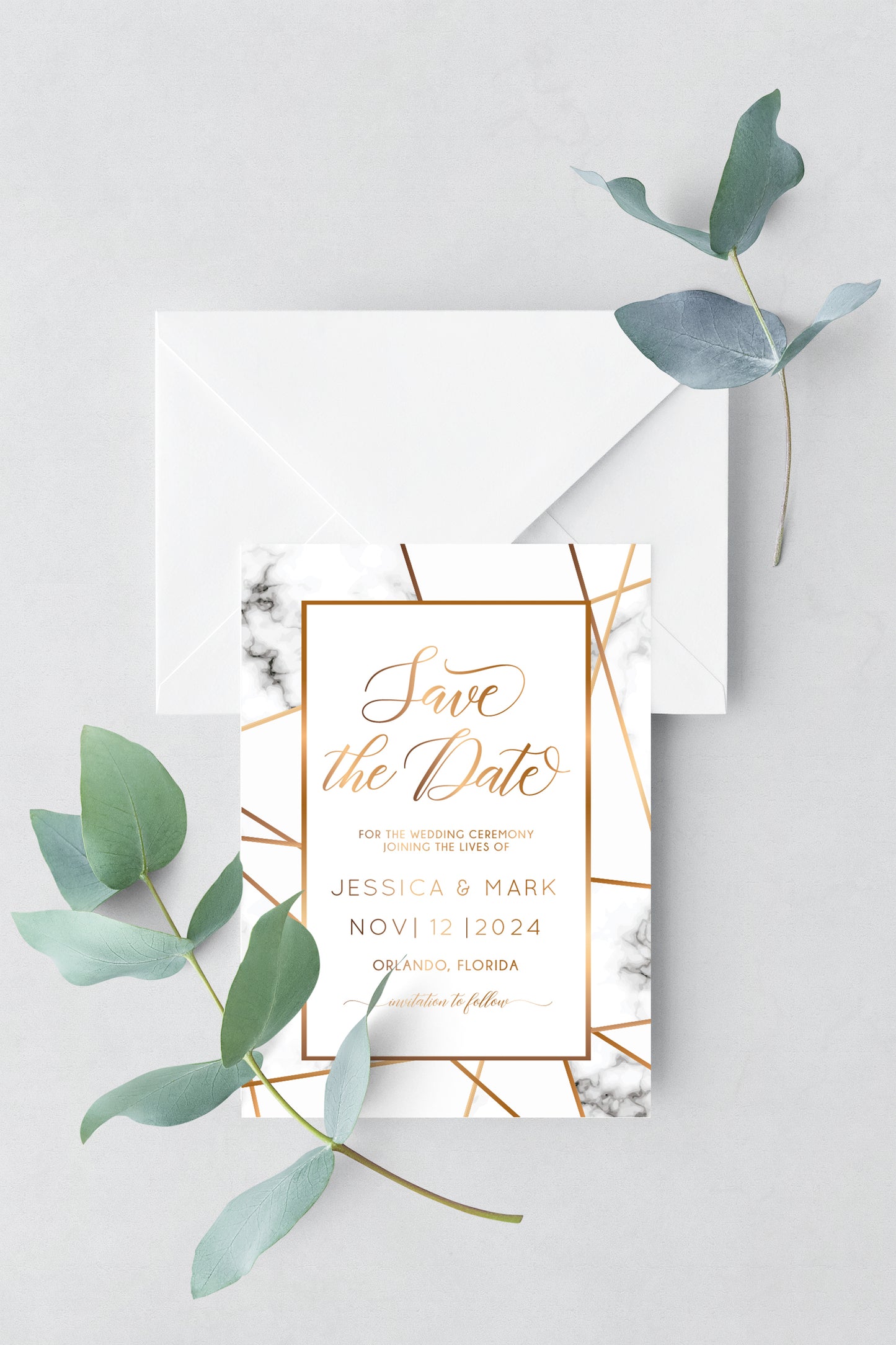 Wedding Invitation Marble Invitation Gold Invitations Printed Cards Aimee - Marble Geometric Collection