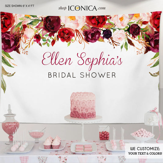 Bridal Shower Backdrop - Wedding Backdrop - Red Flowers Backdrop - Watercolor Backdrop - Party Decorations BBR0032