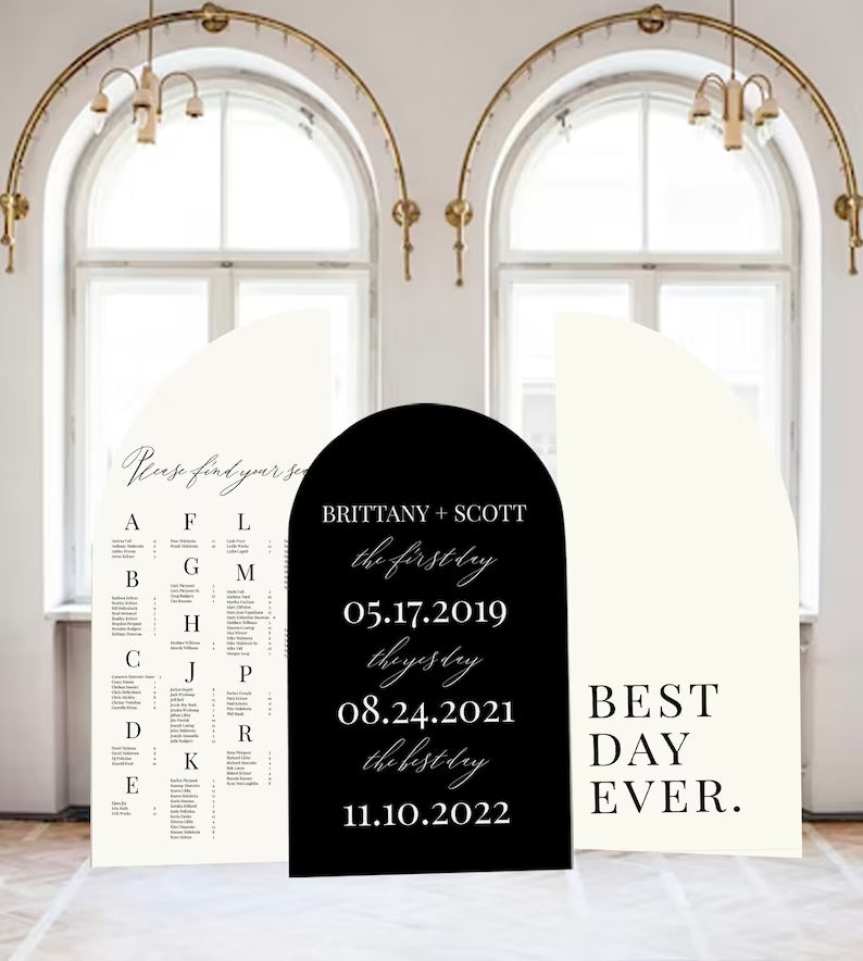 Large Wedding Seating Chart Arch Seating Chart Arched Panel with easel Entrance Sign Foam Board Custom text, color, Light Weight Indoor use