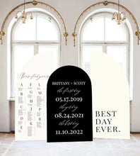 Load image into Gallery viewer, Arch Seating Chart Large Wedding Seating Chart Arched Panel with easel Entrance Sign Foam Board Custom text, color, Light Weight Indoor use
