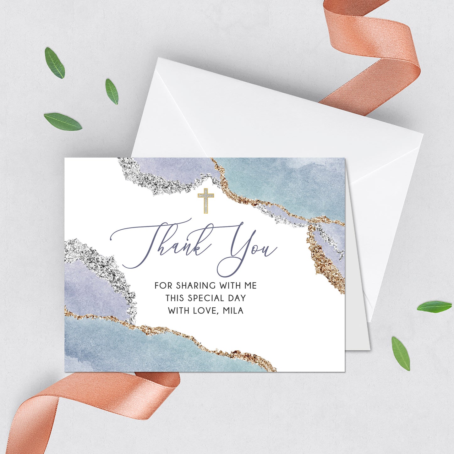 First Communion Invitation Boy or Girl Geode Elegant Invitations, Lilac Watercolor Geode Invitation, Any Religious Event