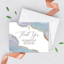 Load image into Gallery viewer, First Communion Invitation Boy or Girl Geode Elegant Invitations, Lilac Watercolor Geode Invitation, Any Religious Event
