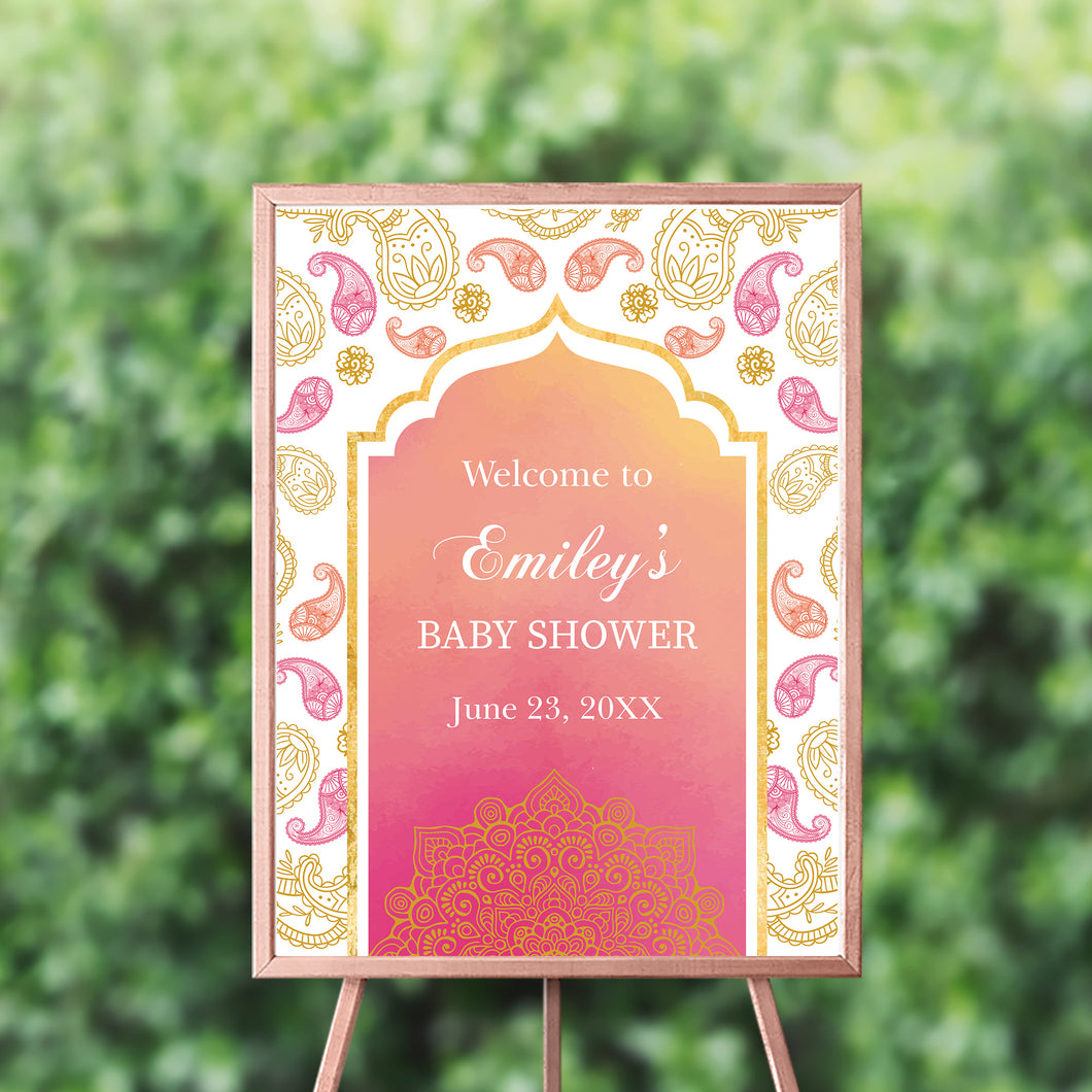Moroccan Welcome Sign ,Arabian Night Decor,Pink and Gold Parsley Decor, any type of event,Personalized Decor, SWBS010