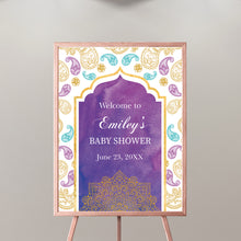 Load image into Gallery viewer, Moroccan Welcome Sign , any type of event,Personalized Decor,Arabian Decor,Purple and Teal Parsley Pattern SWBS009
