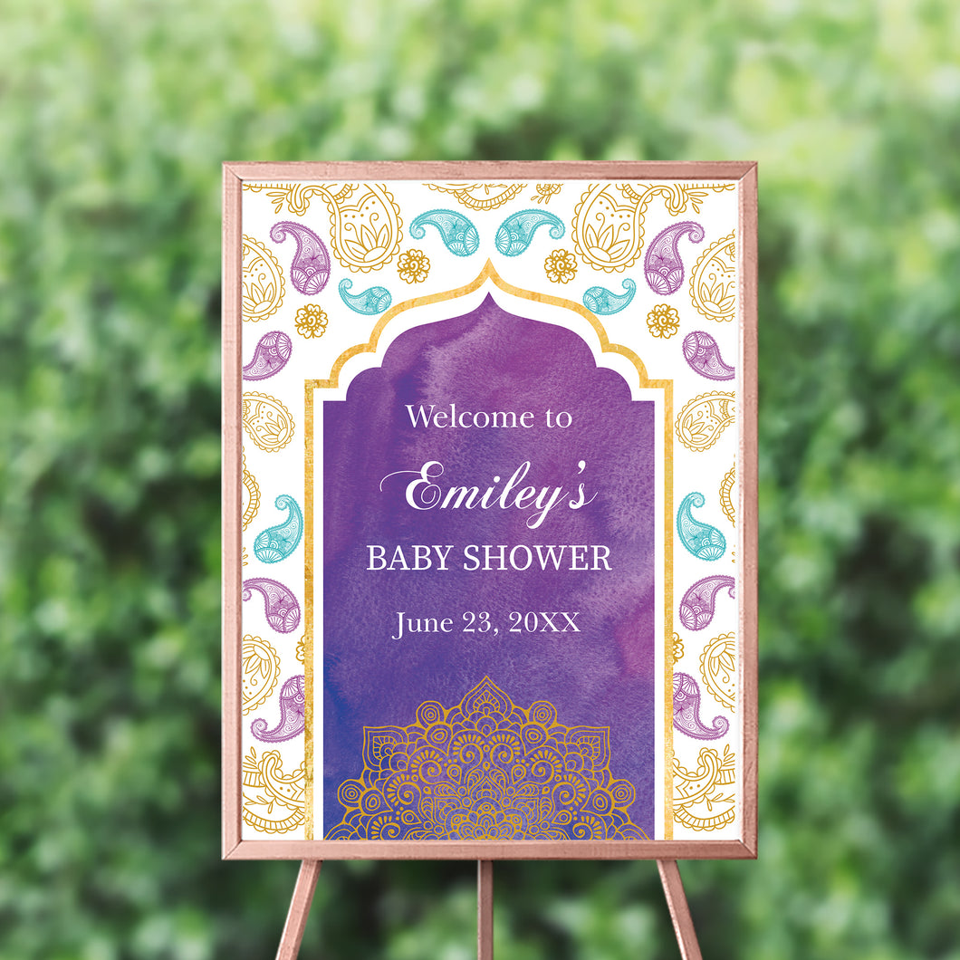 Moroccan Welcome Sign , any type of event,Personalized Decor,Arabian Decor,Purple and Teal Parsley Pattern SWBS009